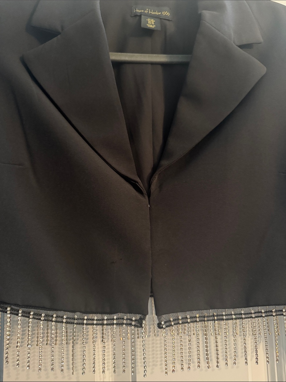 House of Harlow 1960 Black Cropped Blazer and Crystal-Trim Skirt Set - Picture 5 of 10